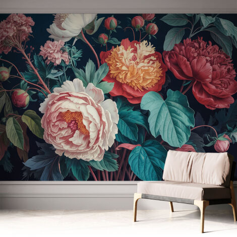 Tapete Selbstklebend - modernes Design - Wohnungsdeko - geruchslos - langlebig Bunte Blumen 312x219 cm