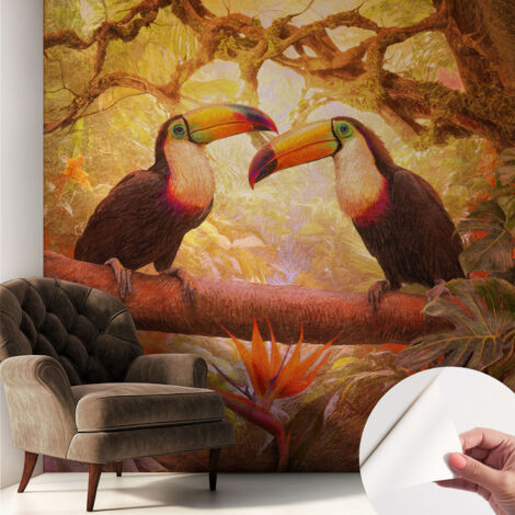 Tapete Selbstklebend - Wandtapete modern - Tapete mit Motiv - Tapete Schlafzimmer Bunte Tukane 250x250 cm