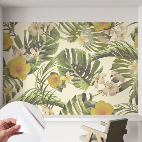 Tapete Selbstklebend - Wandtapete modern - Tapete mit Motiv - Tapete Schlafzimmer Exotische Flora 152x104 cm