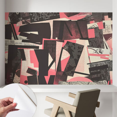 Tapete Selbstklebend - Wandtapete modern - Tapete mit Motiv - Tapete Schlafzimmer Geometrische Collage 104x70 cm
