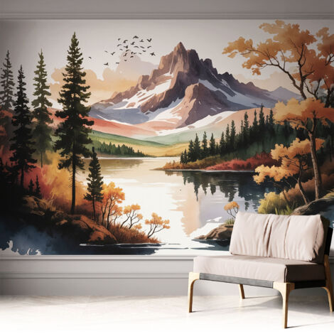 Tapete Selbstklebend - Wandtapete modern - Tapete mit Motiv - Tapete Schlafzimmer Herbst in den Bergen 312x219 cm