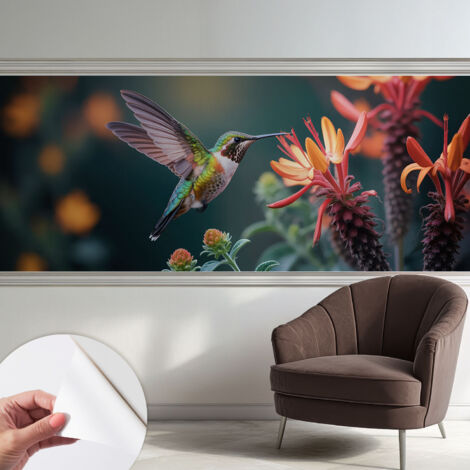 Tapete Selbstklebend - Wandtapete modern - Tapete mit Motiv - Tapete Schlafzimmer Kolibri-Blumen 250x104 cm