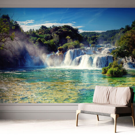 Tapete Selbstklebend - Wandtapete modern - Tapete mit Motiv - Tapete Schlafzimmer Wasserfall-Landschaft 312x219 cm