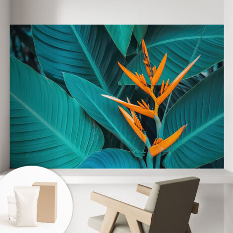 Tapete Tapete Vliestapete mit Kleber - Fototapete mit Motiv - Wandtapete modern - Wanddeko Blättrige Blumen 104x70 cm