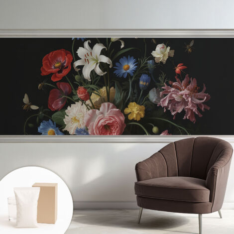 Tapete Tapete Vliestapete mit Kleber - Fototapete mit Motiv - Wandtapete modern - Wanddeko Blumen mit Insekten 250x104 cm