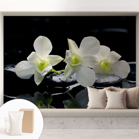 Tapete Tapete Vliestapete mit Kleber - Fototapete mit Motiv - Wandtapete modern - Wanddeko Blumen und Steine 208x146 cm