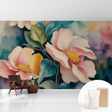 Tapete Tapete Vliestapete mit Kleber - Fototapete mit Motiv - Wandtapete modern - Wanddeko Blumeneleganz 416x254 cm