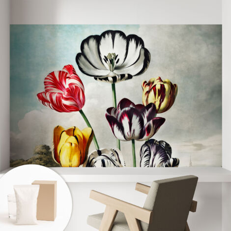 Tapete Tapete Vliestapete mit Kleber - Fototapete mit Motiv - Wandtapete modern - Wanddeko Bunte Tulpen 104x70 cm