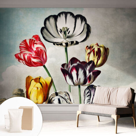 Tapete Tapete Vliestapete mit Kleber - Fototapete mit Motiv - Wandtapete modern - Wanddeko Bunte Tulpen 312x219 cm
