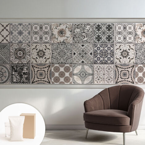 Tapete Tapete Vliestapete mit Kleber - Fototapete mit Motiv - Wandtapete modern - Wanddeko Fliesenmuster 250x104 cm
