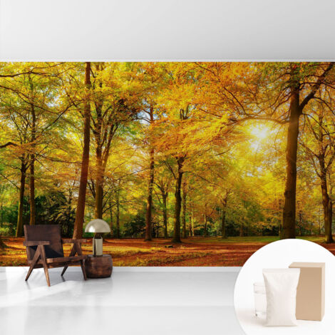 Tapete Tapete Vliestapete mit Kleber - Fototapete mit Motiv - Wandtapete modern - Wanddeko Goldene Blätter 416x254 cm