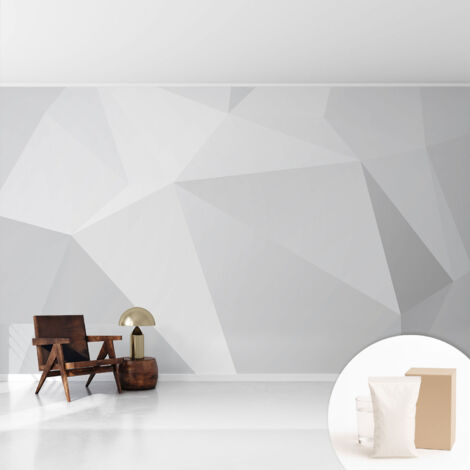 Tapete Tapete Vliestapete mit Kleber - Fototapete mit Motiv - Wandtapete modern - Wanddeko Graue Dreiecke 416x254 cm