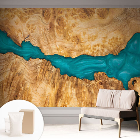 Tapete Tapete Vliestapete mit Kleber - Fototapete mit Motiv - Wandtapete modern - Wanddeko Holz und Harz 312x219 cm