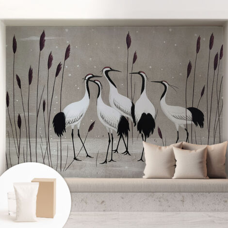 Tapete Tapete Vliestapete mit Kleber - Fototapete mit Motiv - Wandtapete modern - Wanddeko Kranichschwarm 208x146 cm