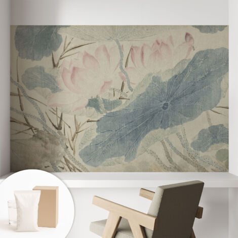 Tapete Tapete Vliestapete mit Kleber - Fototapete mit Motiv - Wandtapete modern - Wanddeko Lotusblätter 104x70 cm