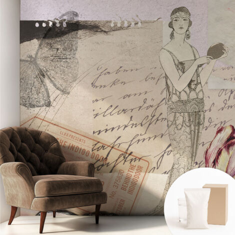 Tapete Tapete Vliestapete mit Kleber - Fototapete mit Motiv - Wandtapete modern - Wanddeko Nostalgische Collage 250x250 cm