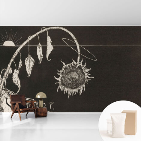 Tapete Tapete Vliestapete mit Kleber - Fototapete mit Motiv - Wandtapete modern - Wanddeko Nostalgische Sonnenblume 416x254 cm