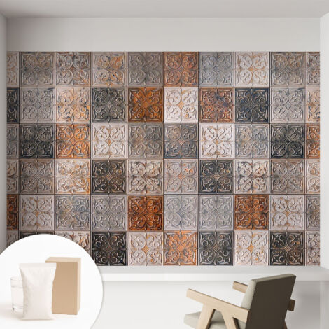 Tapete Tapete Vliestapete mit Kleber - Fototapete mit Motiv - Wandtapete modern - Wanddeko Ornamentale Fliesen 152x104 cm