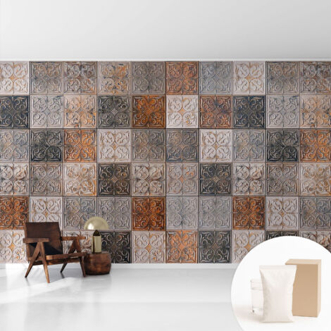 Tapete Tapete Vliestapete mit Kleber - Fototapete mit Motiv - Wandtapete modern - Wanddeko Ornamentale Fliesen 416x254 cm