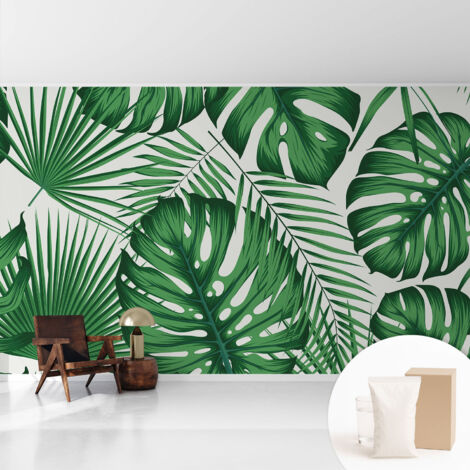 Tapete Tapete Vliestapete mit Kleber - Fototapete mit Motiv - Wandtapete modern - Wanddeko Tropische Blätter 416x254 cm