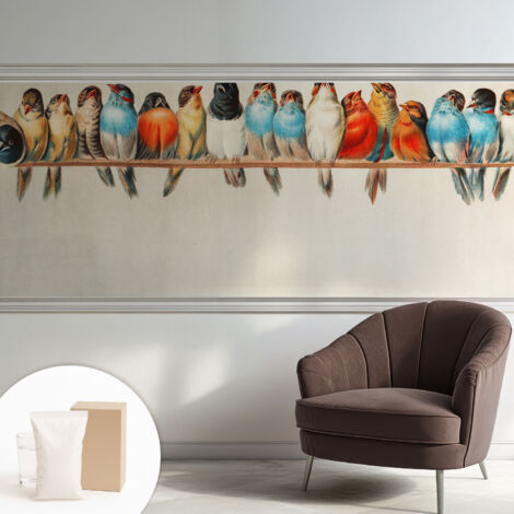 Tapete Tapete Vliestapete mit Kleber - Fototapete mit Motiv - Wandtapete modern - Wanddeko Vögel auf einem Ast 250x104 cm