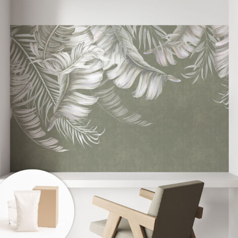Tapete Tapete Vliestapete mit Kleber - Fototapete mit Motiv - Wandtapete modern - Wanddeko Zarte Blätter 104x70 cm