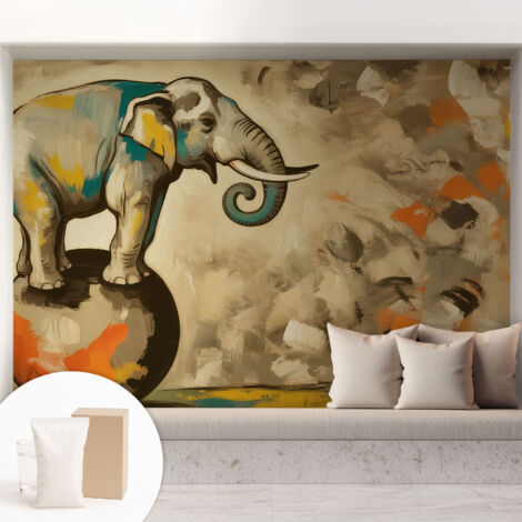 Tapete Vliestapete mit Kleber - abwaschbar - Arbeitszimmer - Esszimmer- Top Qualität Abstrakter Elefant 208x146 cm