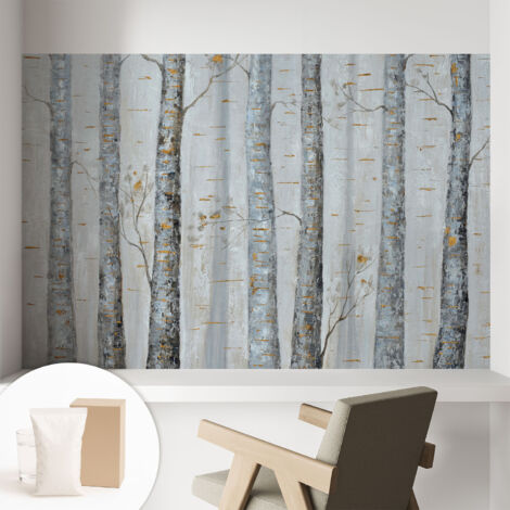 Tapete Vliestapete mit Kleber - abwaschbar - Arbeitszimmer - Esszimmer- Top Qualität Birkenbäume 104x70 cm