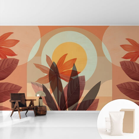 Tapete Vliestapete mit Kleber - abwaschbar - Arbeitszimmer - Esszimmer- Top Qualität Blumenabstraktion 416x254 cm
