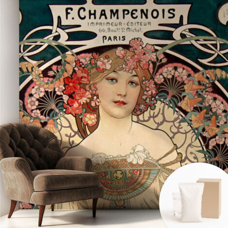 Tapete Vliestapete mit Kleber - abwaschbar - Arbeitszimmer - Esszimmer- Top Qualität Blumensymmetrie 250x250 cm