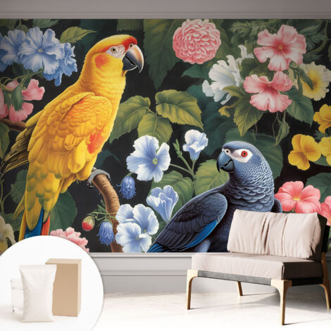 Tapete Vliestapete mit Kleber - abwaschbar - Arbeitszimmer - Esszimmer- Top Qualität Exotische Vögel 312x219 cm