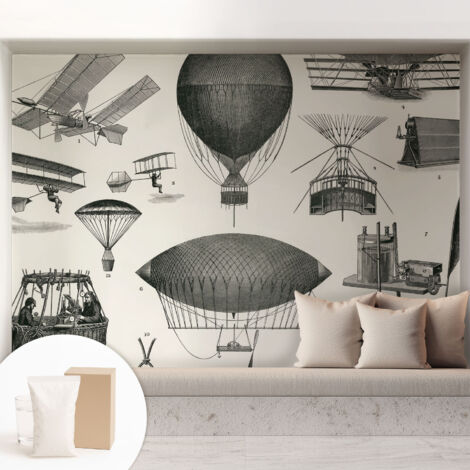 Tapete Vliestapete mit Kleber - abwaschbar - Arbeitszimmer - Esszimmer- Top Qualität Geschichte der Luftfahrt 208x146 cm