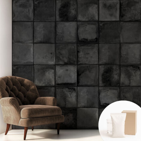 Tapete Vliestapete mit Kleber - abwaschbar - Arbeitszimmer - Esszimmer- Top Qualität Graue Fliesen 250x250 cm