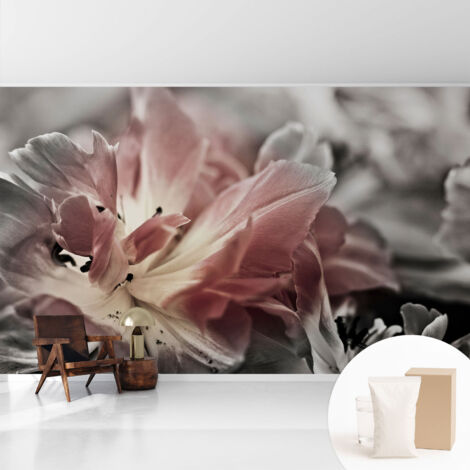 Tapete Vliestapete mit Kleber - abwaschbar - Arbeitszimmer - Esszimmer- Top Qualität Pastellfarbene Blume 416x254 cm