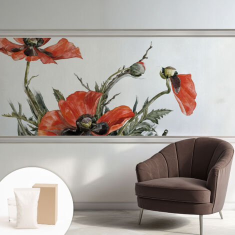 Tapete Vliestapete mit Kleber - abwaschbar - Arbeitszimmer - Esszimmer- Top Qualität Rote Mohnblumen 250x104 cm