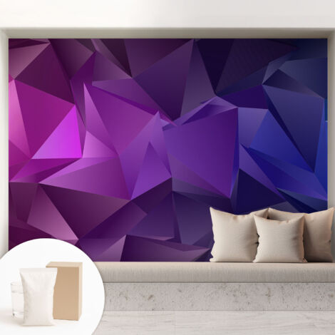 Tapete Vliestapete mit Kleber - abwaschbar - Arbeitszimmer - Esszimmer- Top Qualität Violette Dreiecke 208x146 cm