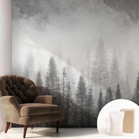 Tapete Vliestapete mit Kleber - abwaschbar - Arbeitszimmer - Esszimmer- Top Qualität Waldnebel 250x250 cm