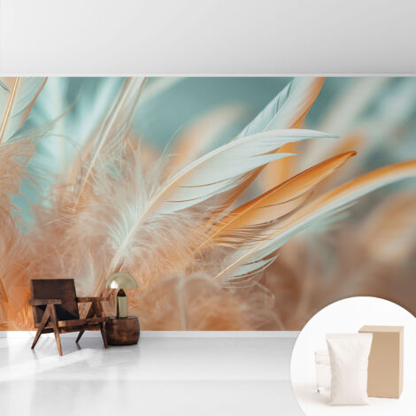 Tapete Vliestapete mit Kleber - abwaschbar - Arbeitszimmer - Esszimmer- Top Qualität Zarte Federn 416x254 cm