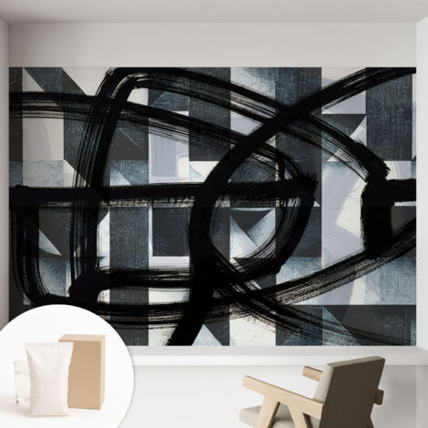 Tapete Vliestapete mit Kleber- abwaschbar - Raumgestaltung  Schlafzimmer Wohnzimmer Tapete Ausdrucksstarke Geometrie 152x104 cm