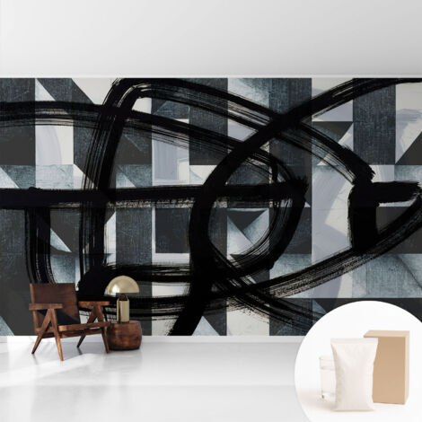 Tapete Vliestapete mit Kleber- abwaschbar - Raumgestaltung  Schlafzimmer Wohnzimmer Tapete Ausdrucksstarke Geometrie 416x254 cm