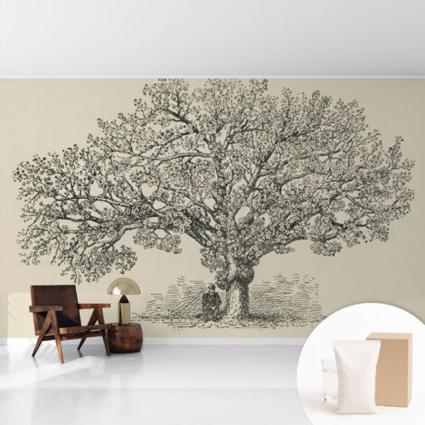 Tapete Vliestapete mit Kleber- abwaschbar - Raumgestaltung  Schlafzimmer Wohnzimmer Tapete Baumillustration 416x254 cm