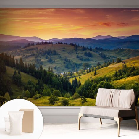 Tapete Vliestapete mit Kleber- abwaschbar - Raumgestaltung  Schlafzimmer Wohnzimmer Tapete Berglandschaft 312x219 cm