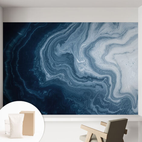 Tapete Vliestapete mit Kleber- abwaschbar - Raumgestaltung Schlafzimmer Wohnzimmer Tapete Blaue Wellen 152x104 cm