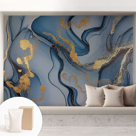 Tapete Vliestapete mit Kleber- abwaschbar - Raumgestaltung  Schlafzimmer Wohnzimmer Tapete Blaue Wellen 208x146 cm