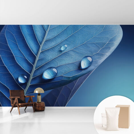 Tapete Vliestapete mit Kleber- abwaschbar - Raumgestaltung Schlafzimmer Wohnzimmer Tapete Blaues Blatt 416x254 cm