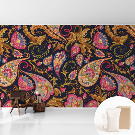 Tapete Vliestapete mit Kleber- abwaschbar - Raumgestaltung  Schlafzimmer Wohnzimmer Tapete Buntes Paisley 416x254 cm