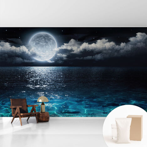 Tapete Vliestapete mit Kleber- abwaschbar - Raumgestaltung  Schlafzimmer Wohnzimmer Tapete Das Meer bei Nacht 416x254 cm
