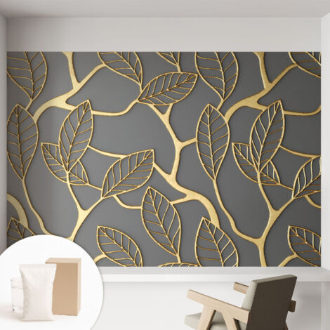 Tapete Vliestapete mit Kleber- abwaschbar - Raumgestaltung  Schlafzimmer Wohnzimmer Tapete Elegante Blätter 152x104 cm