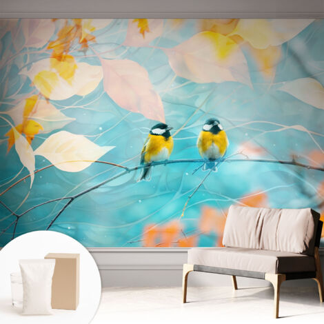 Tapete Vliestapete mit Kleber- abwaschbar - Raumgestaltung  Schlafzimmer Wohnzimmer Tapete Frühlingsvögel 312x219 cm