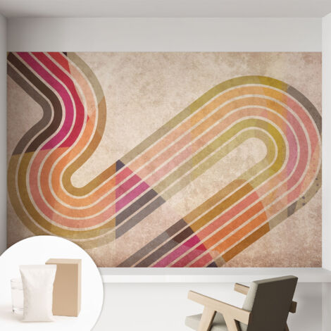 Tapete Vliestapete mit Kleber- abwaschbar - Raumgestaltung  Schlafzimmer Wohnzimmer Tapete Geometrische Linien 152x104 cm